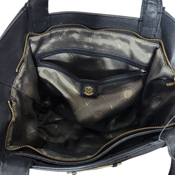 Vince Camuto Black Leather Snake Embossed Tote Purse Bag - Picture 5 of 6